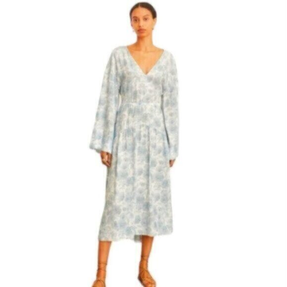 Vince Dahlia Long Sleeve Double V Neck Cut Out Back Dress - Picture 2 of 14